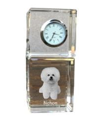 Artdog Bichon Frise, Tenerife Dog - krištáľové hodinky s fotografiou, fotografia psa v krištáli, personalizované stolové hodiny od Art-Dog