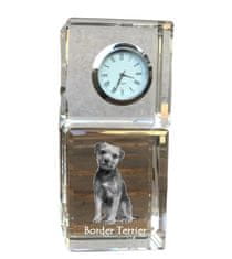 Artdog Border Terrier - krištáľové hodinky s fotografiou, fotografia psa v krištáli, personalizované stolové hodiny od Art-Dog