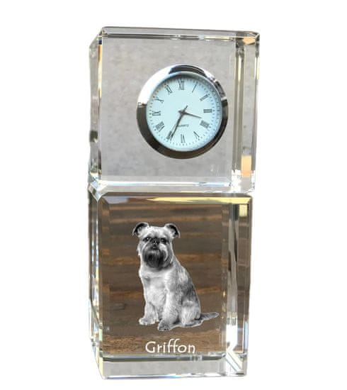 Artdog Bruselský griffon, Griffon bruxellois - krištáľové hodinky s fotografiou, fotografia psa v krištáli, personalizované stolové hodiny od Art-Dog