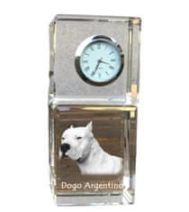 Artdog Nemecká doga, Dogo Argentino - krištáľové hodinky s fotografiou, fotografia psa v krištáli, personalizované stolové hodiny od Art-Dog