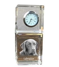 Artdog Labradorský retriever - krištáľové hodinky s fotografiou, fotografia psa v krištáli, personalizované stolové hodiny od Art-Dog