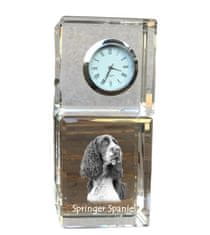 Artdog English Springer Spaniel - krištáľové hodinky s fotografiou, fotografia psa v krištáli, personalizované stolové hodiny od Art-Dog