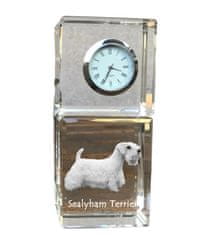 Artdog Sealyham Terrier - krištáľové hodinky s fotografiou, fotografia psa v krištáli, personalizované stolové hodiny od Art-Dog