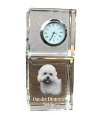 Artdog Dandie Dinmont Terrier - krištáľové hodinky s fotografiou, fotografia psa v krištáli, personalizované stolové hodiny od Art-Dog