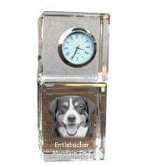 Artdog Entlebucher - krištáľové hodinky s fotografiou, fotografia psa v krištáli, personalizované stolové hodiny od Art-Dog