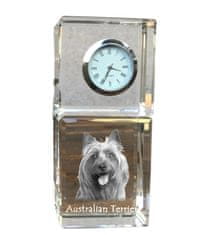 Artdog Austrálsky teriér, Aussie - krištáľové hodinky s fotografiou, fotografia psa v krištáli, personalizované stolové hodiny od Art-Dog