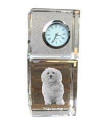 Artdog Havanese, Havanese - krištáľové hodinky s fotografiou, fotografia psa v krištáli, personalizované stolové hodiny od Art-Dog