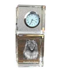 Artdog Wolf Spitz, Keeshond - krištáľové hodinky s fotkou, fotkou psa v krištáli, personalizované stolové hodiny od Art-Dog