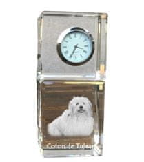 Artdog Coton de Tulear - krištáľové hodinky s fotkou, fotkou psa v krištáli, personalizované stolové hodiny od Art-Dog