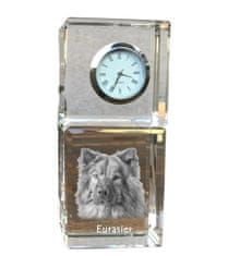 Artdog Eurasier, Eurasian - krištáľové hodinky s fotografiou, fotografia psa v krištáli, personalizované stolové hodiny od Art-Dog