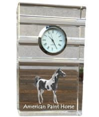 Artdog American Paint Horse - sklenené hodiny s fotkou, krištáľová fotografia koňa, personalizované stojace hodinky do kancelárie od Art-Dog