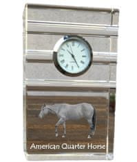 Artdog American Quarter Horse - sklenené hodiny s fotkou, krištáľová fotografia koňa, personalizované stojace hodinky do kancelárie od Art-Dog