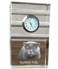 Artdog Scottish fold - sklenené hodiny s fotkou, fotkou mačky v krištáli, personalizované stojace hodinky do kancelárie od Art-Dog