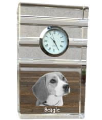 Artdog Beagle - sklenené hodiny s fotkou, fotkou psíka v krištáli, personalizované stojace hodinky do kancelárie od Art-Dog