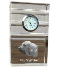 Artdog Fila Brasileiro, Brazílska doga - sklenené hodiny s fotografiou, fotografia psa v krištáli, personalizované stojace hodinky do kancelárie od Art-Dog