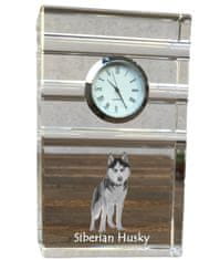 Artdog Sibírsky husky, Sibírsky husky - sklenené hodiny s fotkou, fotkou psa v krištáli, personalizované stojace hodinky do kancelárie od Art-Dog