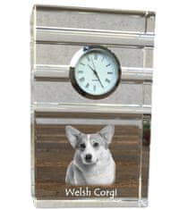 Artdog Pembroke Welsh Corgi - sklenené hodiny s fotkou, fotkou psa v krištáli, personalizované stojace hodinky do kancelárie od Art-Dog