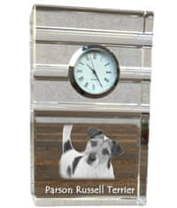 Artdog Parson Russell Terrier - sklenené hodiny s fotografiou, fotografia psa v krištáli, personalizované stojace hodinky do kancelárie od Art-Dog