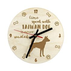 Artdog Taiwanský pes - hodiny so psom, drevené hodiny s rytím, personalizované hodiny od Art-Dog