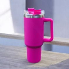 CoZy Veľký Termohrnček S Držadlom A Slamkou Termos 1L Tumbler - Ružový