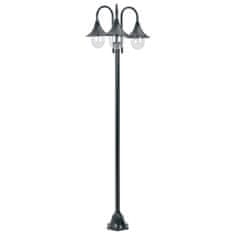 Vidaxl Záhradná stĺpová lampa E27 220 cm hliníková 3-lampáše tmavozelená