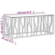 Vidaxl Konferenčný stolík strieborný 110x45x45 cm nehrdz. oceľ a sklo