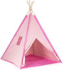 EcoToys Detský stan s drevenou konštrukciou TEEPEE - ružový