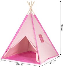 EcoToys Detský stan s drevenou konštrukciou TEEPEE - ružový