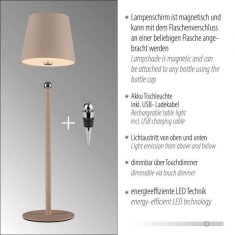 PAUL NEUHAUS JUST LIGHT LED svietidlo na fľašu béžová na batérie dotykový stmievač USB IP54 stolná lampa 3000K LD 19251-39