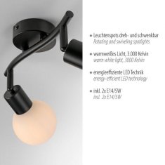 PAUL NEUHAUS JUST LIGHT LED stropné svietidlo 2 ramenné čierne otočné spoty nadčasový design 3000K LD 12151-18