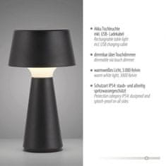 PAUL NEUHAUS JUST LIGHT LED stolná lampa na batéria čierna dotykový stmievač IP54 USB vnútorné aj vonkajšie použitie 3000K LD 19260-18