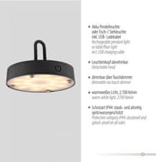 PAUL NEUHAUS JUST LIGHT LED stolná lampa priemer 46cm čierna na batérie USB IP44 stmievateľné dotykom 2700K LD 19305-18