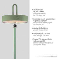 PAUL NEUHAUS JUST LIGHT LED stolná lampa zelená na batérie dotykový stmievač ochrana proti striekajúcej vode USB 2700K LD 19310-43