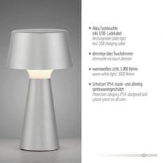 PAUL NEUHAUS JUST LIGHT LED stolná lampa na batérie strieborná dotykový stmievač IP54 USB vnútorné aj vonkajšie použitie 3000K LD 19260-21