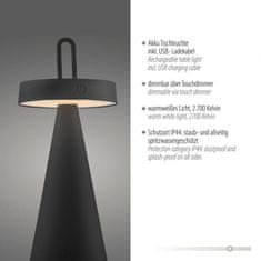 PAUL NEUHAUS JUST LIGHT LED stolná lampa na batérie čierna stmievateľné dotykom IP44 vnútorné i vonkajšie 2700K LD 19302-18