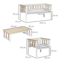 OUTSUNNY Set Záhradného Nábytku Pre 4 Osoby, Záhradný Nábytok, Sedenie S Vankúšmi, Biela 