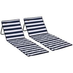 OUTSUNNY Beach Mat Set 2 Skladacích Nastaviteľných Tašiek Taška Na Časopisy Oceľová Oxford Modrá + Biela 