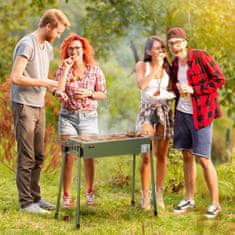 OUTSUNNY Gril Na Drevené Uhlie Kempingový Gril S Grilovacím Roštom, Klip Na Grilovací Rošt, Bočné Košíky, Nehrdzavejúca Oceľ + Pozinkovaný Kov, Tmavozelená 