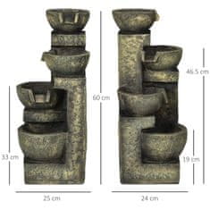 OUTSUNNY Záhradná Fontána, Fontána S Nastaviteľným Prietokom, 4-Stupňová Dekoratívna Fontána, Vodný Prvok, Vodopád Do Záhrady, Záhradné Jazierko, Živica 