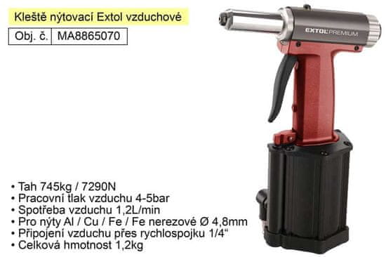 Extol Premium Kliešte nitovacie Extol Premium vzduchové ťah 745kg ( 8865070 )