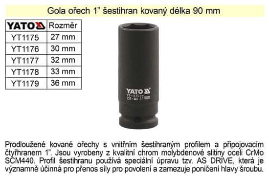 YATO Gola ořech šestihran 1" kovaný prodloužený 27mm