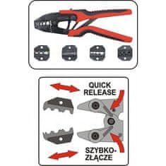 YATO Kliešte na lisovanie konektorov a fastónov s piatimi výmennými hlavami