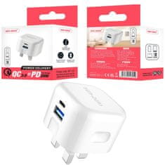 Ven Dual-Port QC 3.0 PD 20W Rýchlonabíjací sieťový Adaptér - Biela KP34853