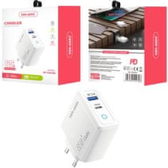 Ven Type-C + USB Rýchlonabíjací Cestovný Adaptér - Biela KP34855