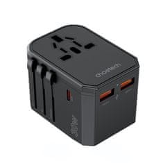 shumee Univerzálna USB-C cestovná nabíjačka 2x USB-A PD 30W US EU UK AU Plugs Black