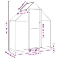 Vidaxl Skleník so základovým rámom strieborný 169x58x202 cm hliník