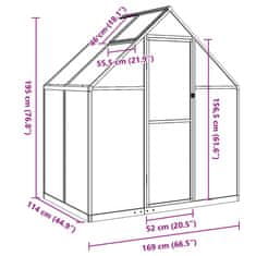 Vidaxl Skleník so základovým rámom strieborný 169x114x195 cm hliník