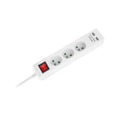 Rebel Napájací predlžovací kábel 3 zásuvky + 2 zásuvky USB s vypínačom - 3 m biely URZ3202-3