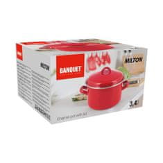 BANQUET Hrniec smaltovaný MILTON Red 20 cm, 3,4 l, s pokrievkou