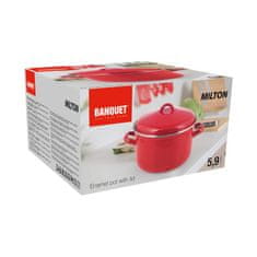 BANQUET Hrniec smaltovaný MILTON Red 24 cm, 5,9 l, s pokrievkou